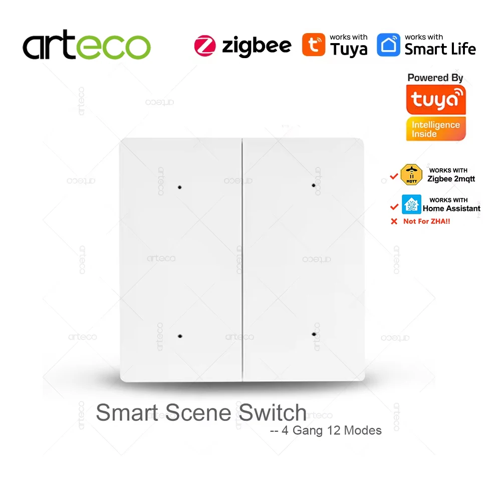 Arteco Tuya Zigbee 3.0 bouton poussoir sans fil commutateur de scène intelligent contrôleur marche/arrêt scène domotique fonctionne avec Smart Life Z2M