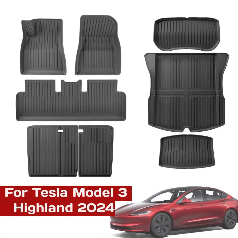 

For New Tesla Model 3 Highland 2024 TPE Floor Mats, All Weather Waterproof Anti-Slip Front Rear Cargo Liner Trunk Mat