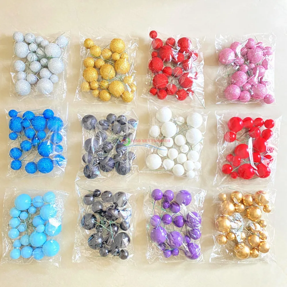 

20PCS New 2cm-4cm Spheres Cake Topper DIY Mixed Artificial Balls Cake Decoration Glitter Balls Set Wedding
