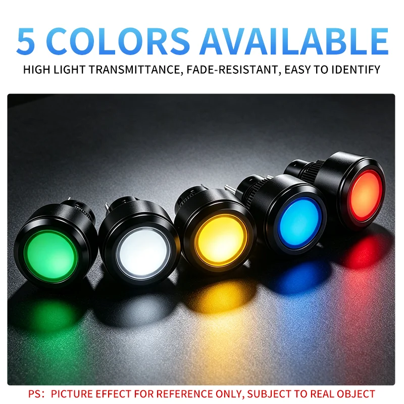 LA22Y Plastic 22mm 1NO1NC Round Push Button Switch, Black Bezel with LED Light, Start‑Stop, Momentary & Latching Power Key
