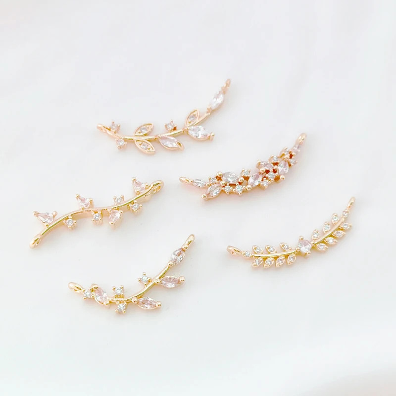 

3 piece copper wrapped 14K gold inlaid zircon Tree Leaf Pendant DIY jewelry necklace hair accessories connecting materials