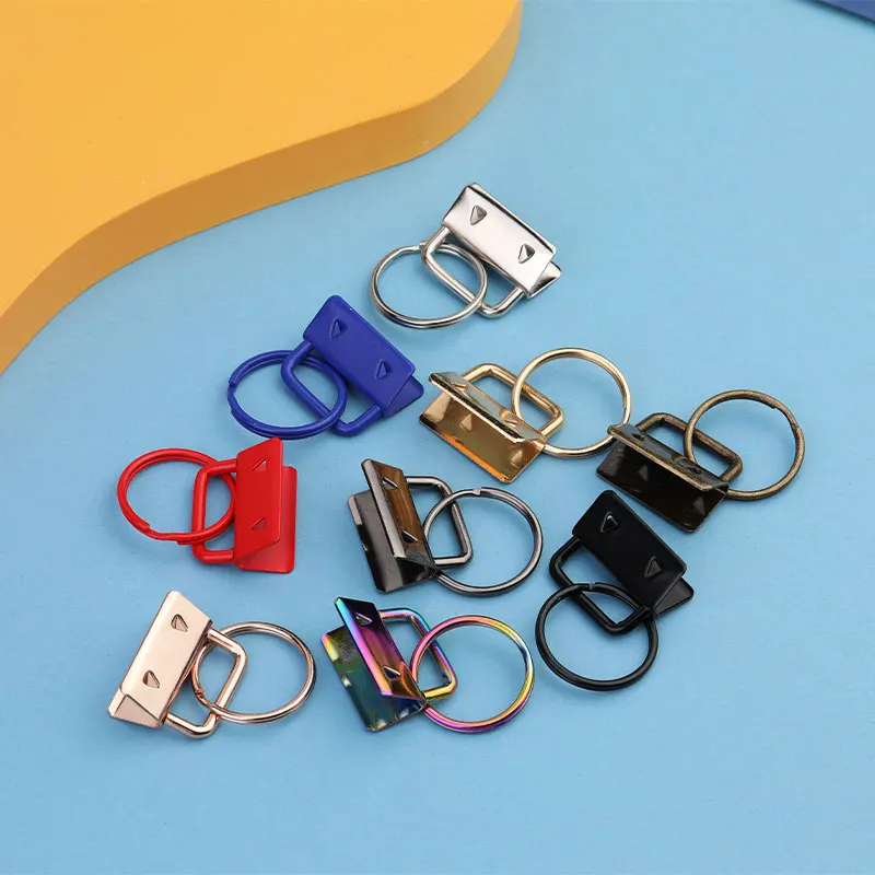 LMDZ 10Pcs/Set 25mm Cotton Tail Clip Key Fob Hardware with Rings for Bag Wristlets with Fabric Ribbon Webbing Embossed