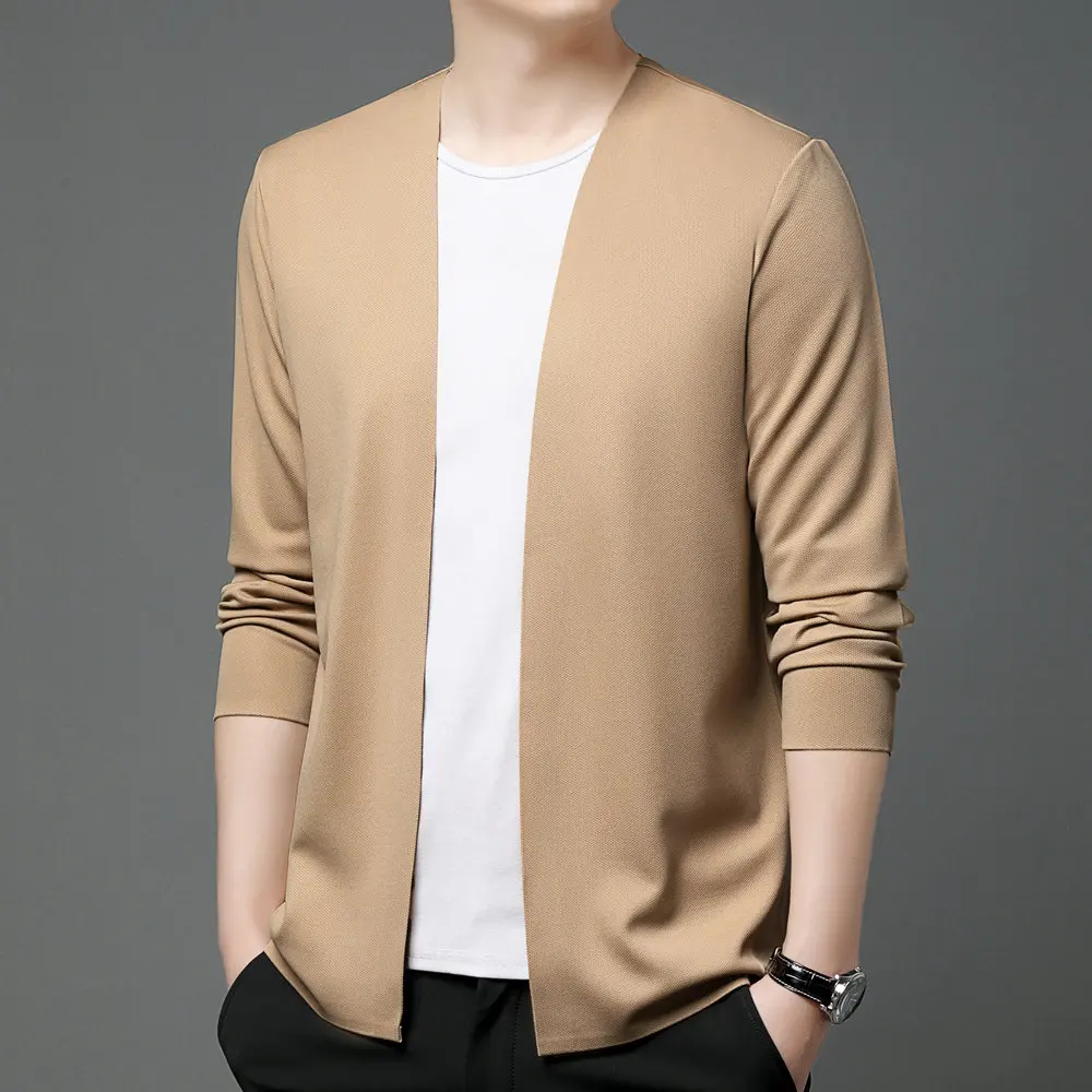 Men Leisure Cardigan Coat Green Gray Black Khaki Green Coffee Colour Coat Simple Cosy Basic Attire OOTD Look Less is More