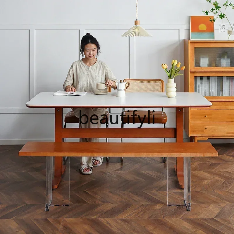 

LXRetro обеденный стол и стулья из цельного дерева, каменная плита, прямоугольный обеденный стол для дома, небольшой квартиры, гостиной