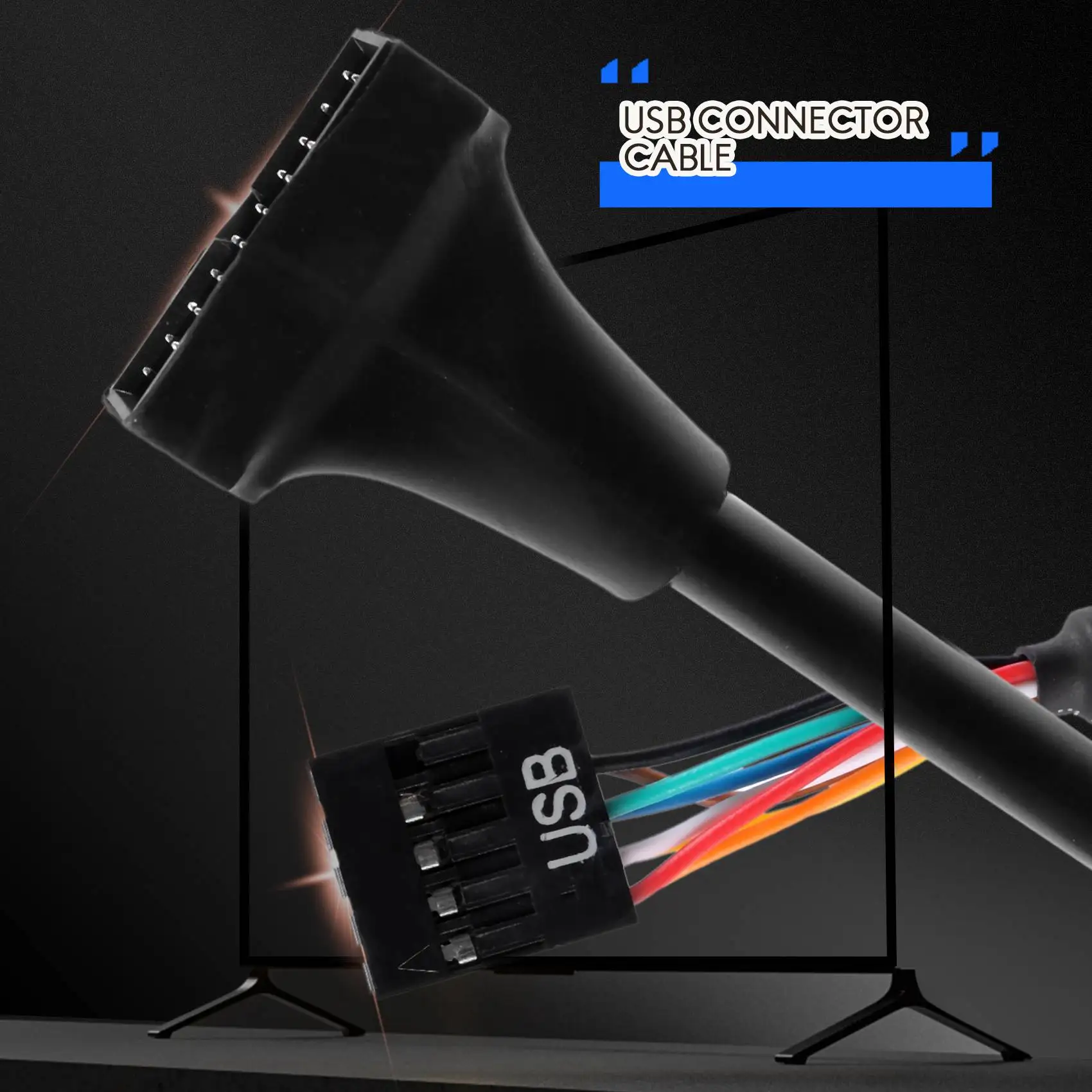 USB 9 دبوس أنثى إلى USB موصل محول كابل ذكر ، أسود