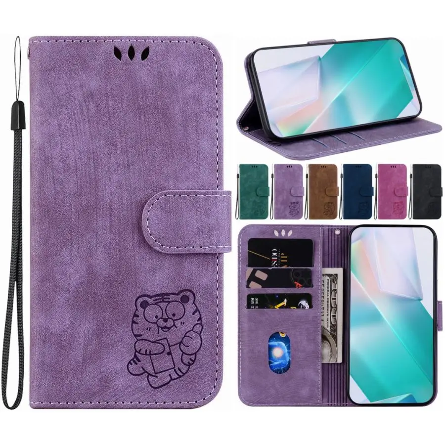 

Cute Little Tiger Emboss Case For OnePlus One Plus 8 8T 9 10 Pro 10R 11 Card Slots Wallet Protect Cover D26F