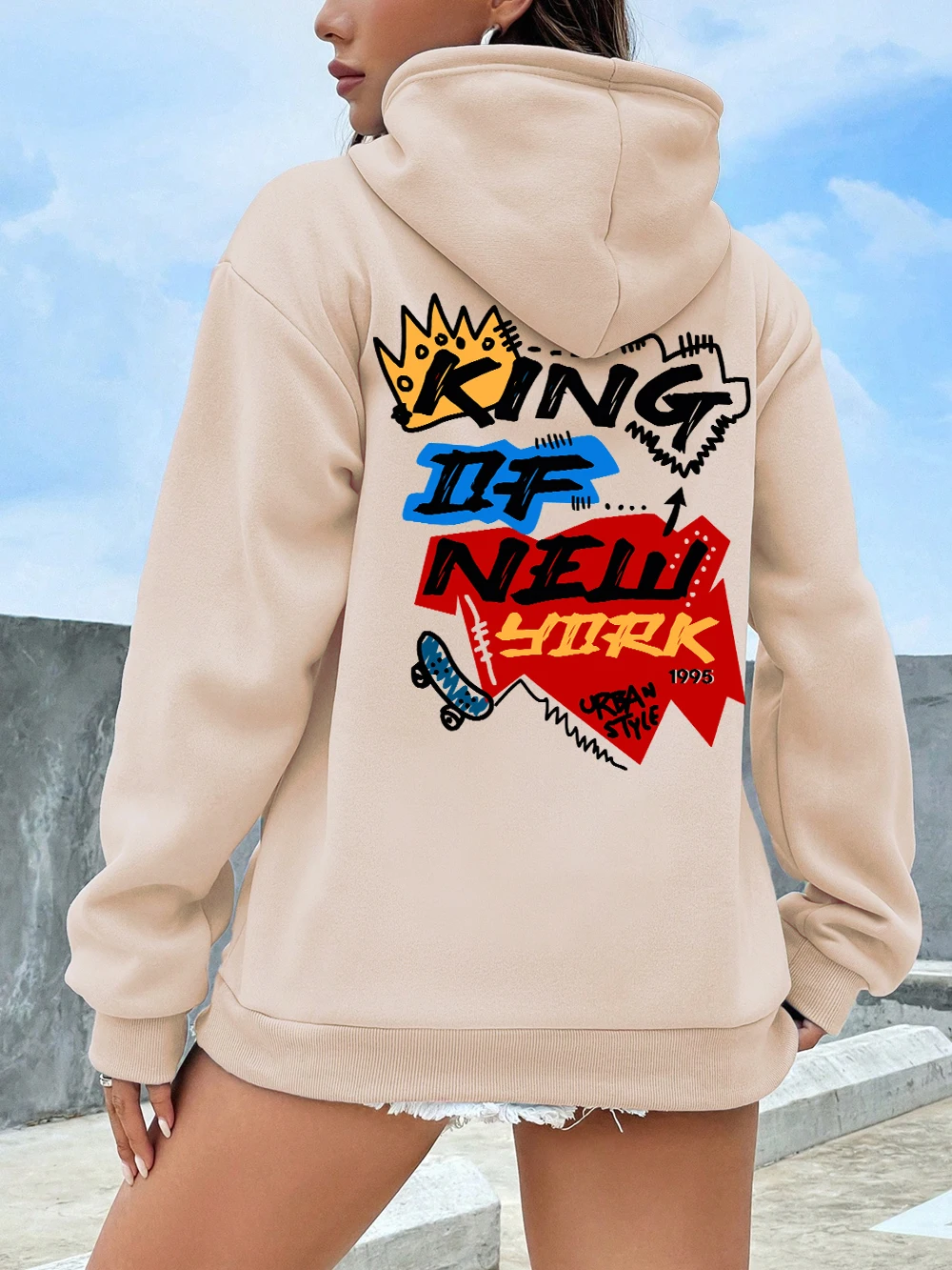 

King Of New York Printing Hoodie Womens Casual Pocket Pullover Winter Fleece Warm Sweatshirt Comfortable Loose Womans Clothes