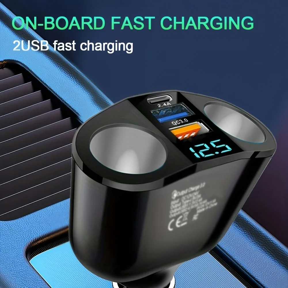 Multiple Devices Charged At The Same Time 3 Ports Car Charger Adapter Car With Digital Display Type C For iPhone Samsung Xiaomi