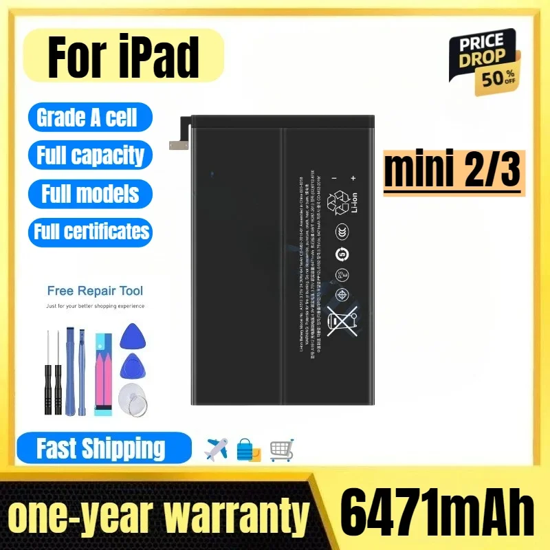 A1489/A1490/A1491/A1599 for iPad mini 2/3 tablet battery high quality high capacity  replacement Bateria Grade A cell with tools