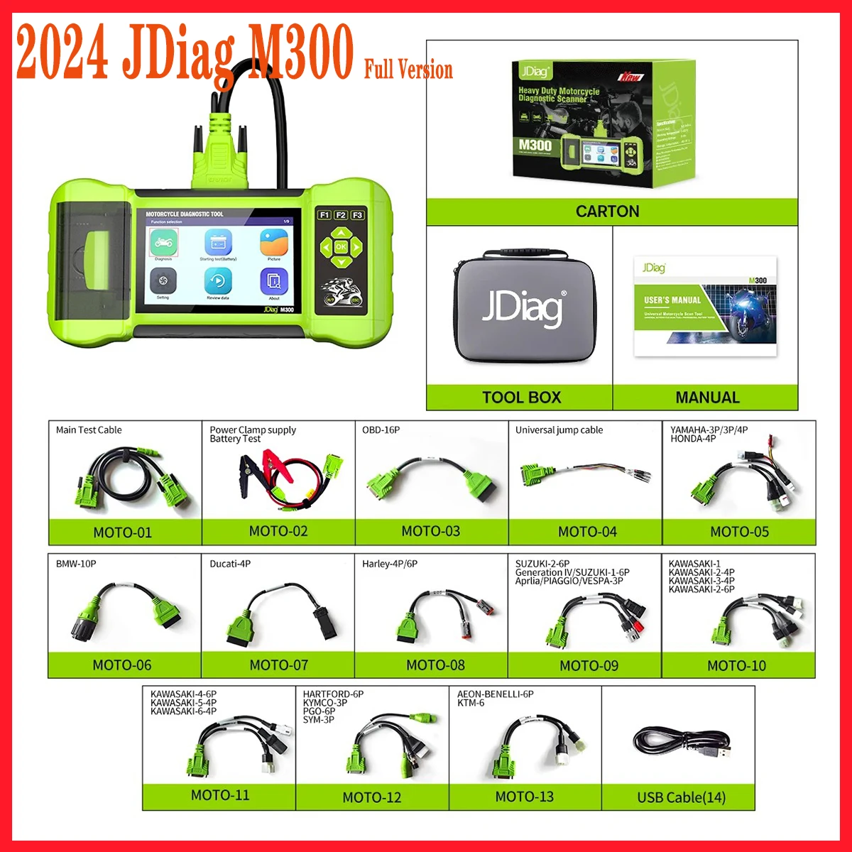 In Stock New JDiag M300 Motorcycle Diagnostic Scanner Helps the Technician to Diagnose Problems and Make Repairs Faster M100PRO