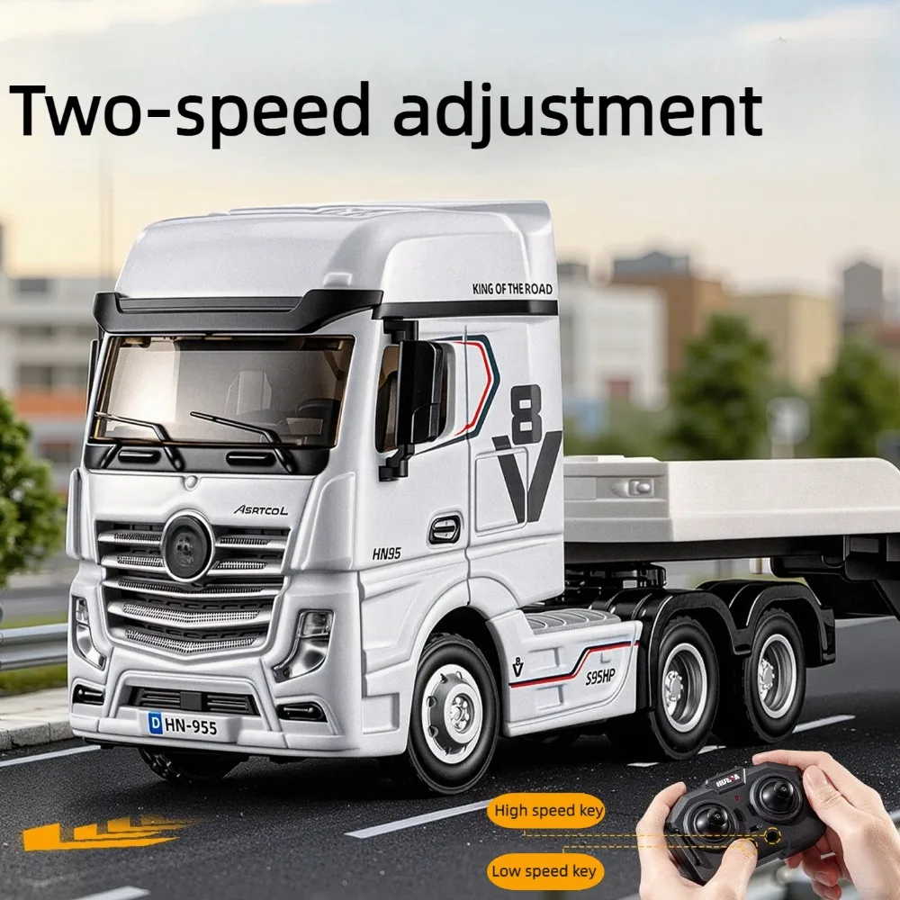 1:64 Scale RC Flatbed Trailer 12‑Channel 2.4G Proportional Precision Control Mini Car With Light Sound High/Low Speed Servos
