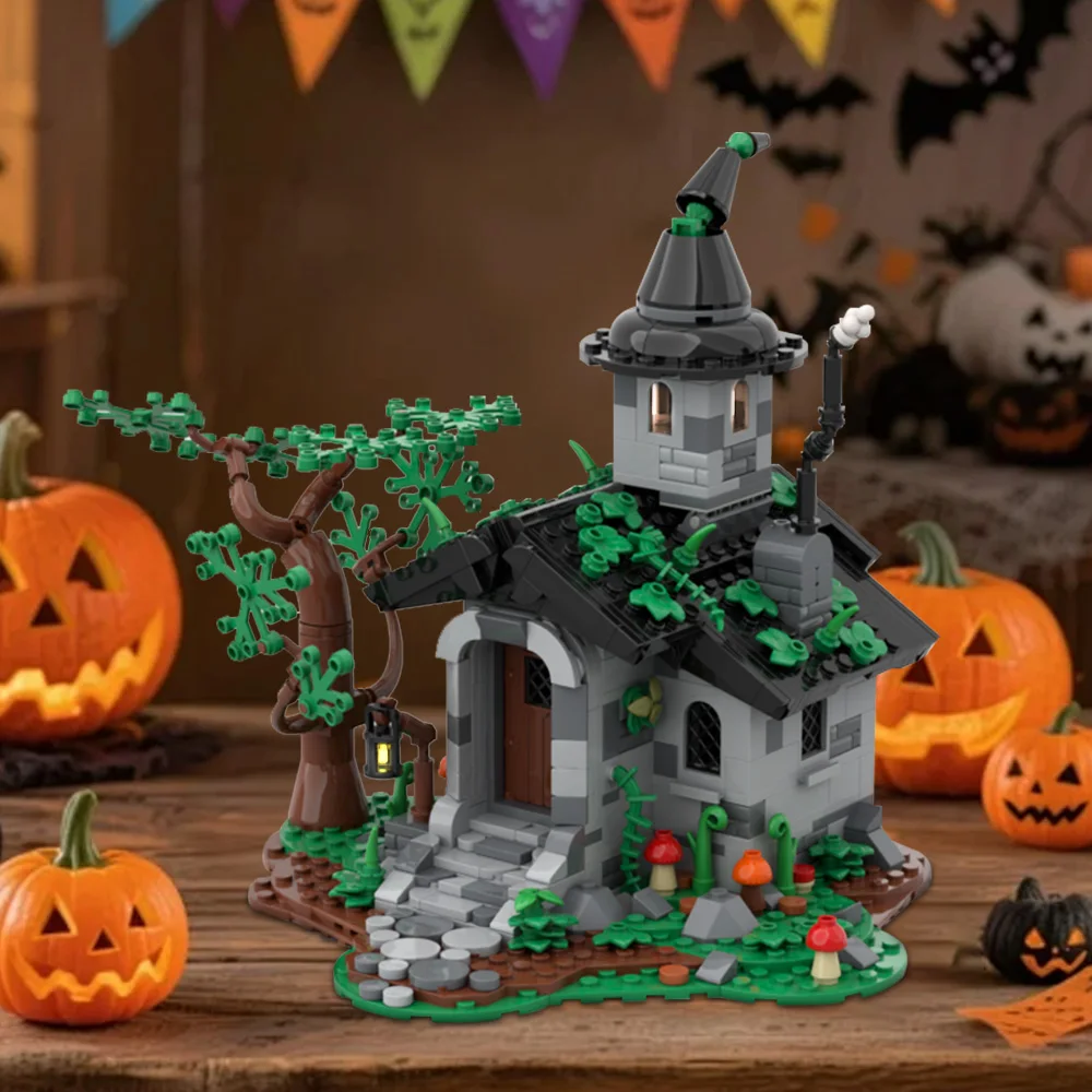 고브릭스 MOC 마녀의 집 블록 모델 모듈형 중세 마녀의 집 건축 블록 조립 장난감 어린이 DIY 선물