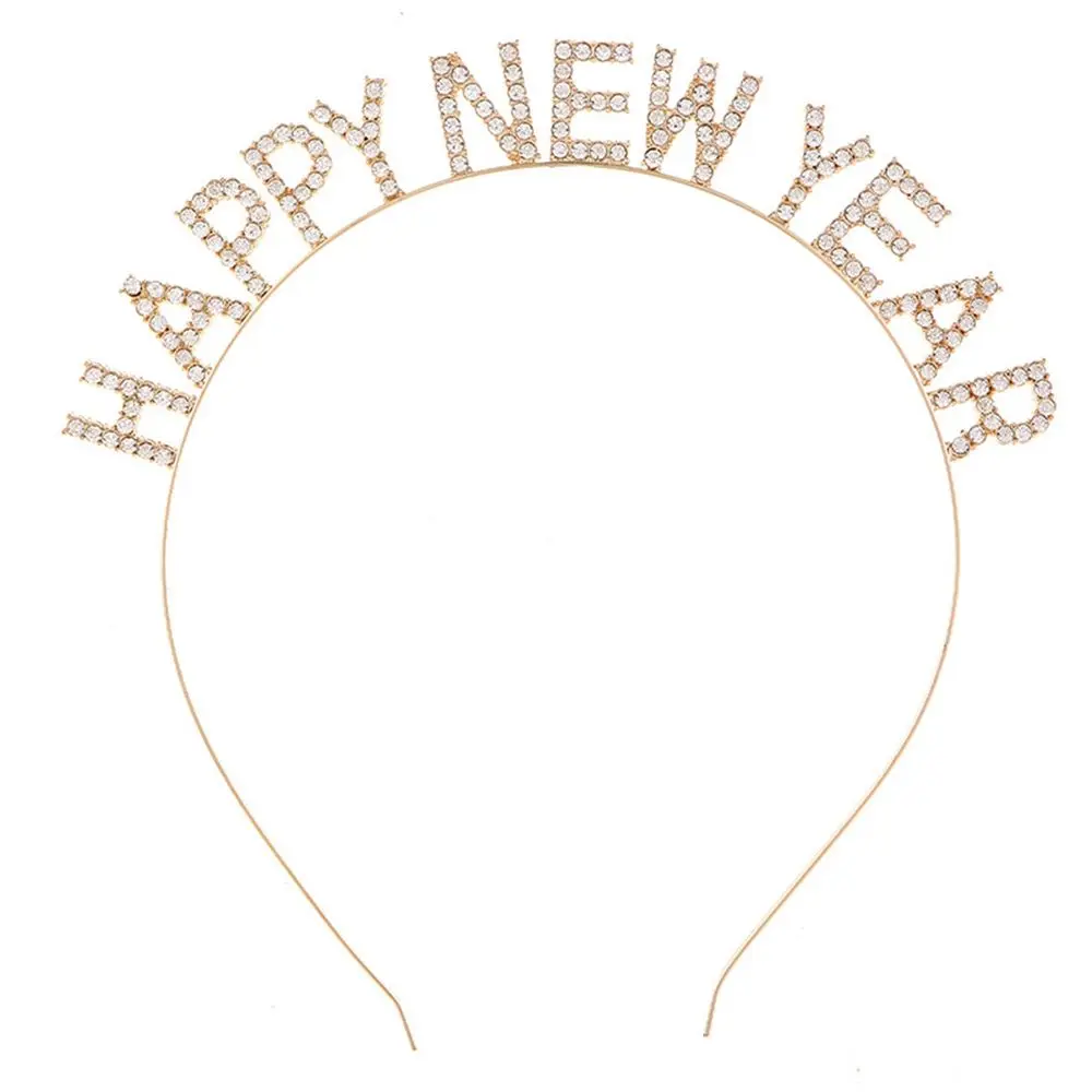 

Letter Alloy Christmas Dree Up New Year Gift Rhinestone Crown HAPPY NEW YEAR Headband Female Jewelry Korean Style Hair Hoop