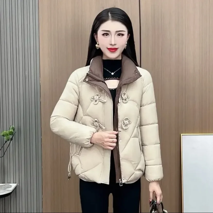

New Chinese Cotton-Padded Coat Women's Overcoat Winter New Loose Slimming Vertical Collar Thicke Warm Parka Short Cotton Coat