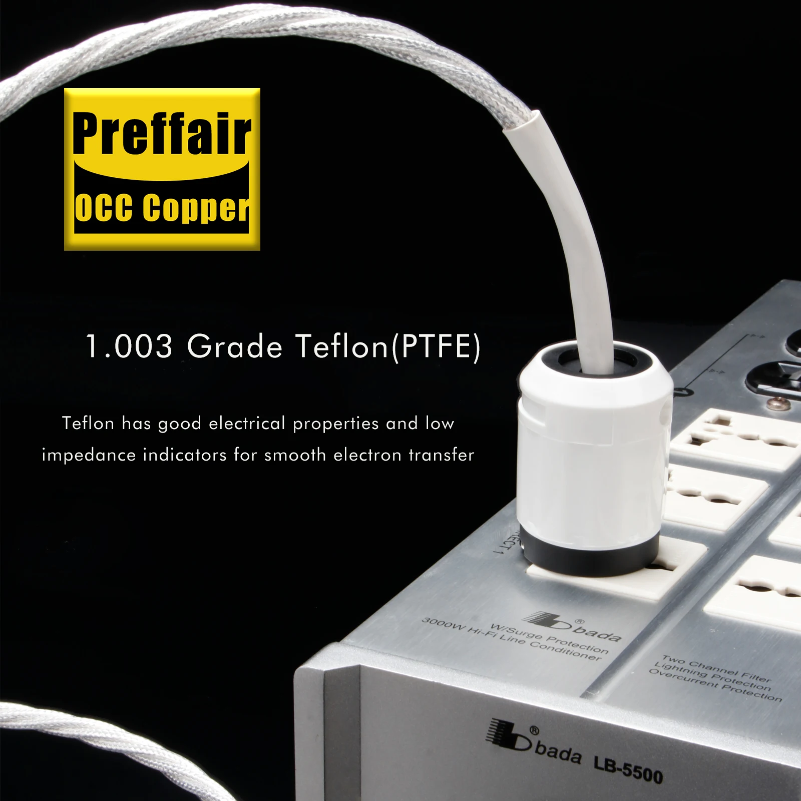 

7NOCC Audiophile audio power cord 12awg featuring single-crystal copper with silver plating and an mini8-shaped tail connector