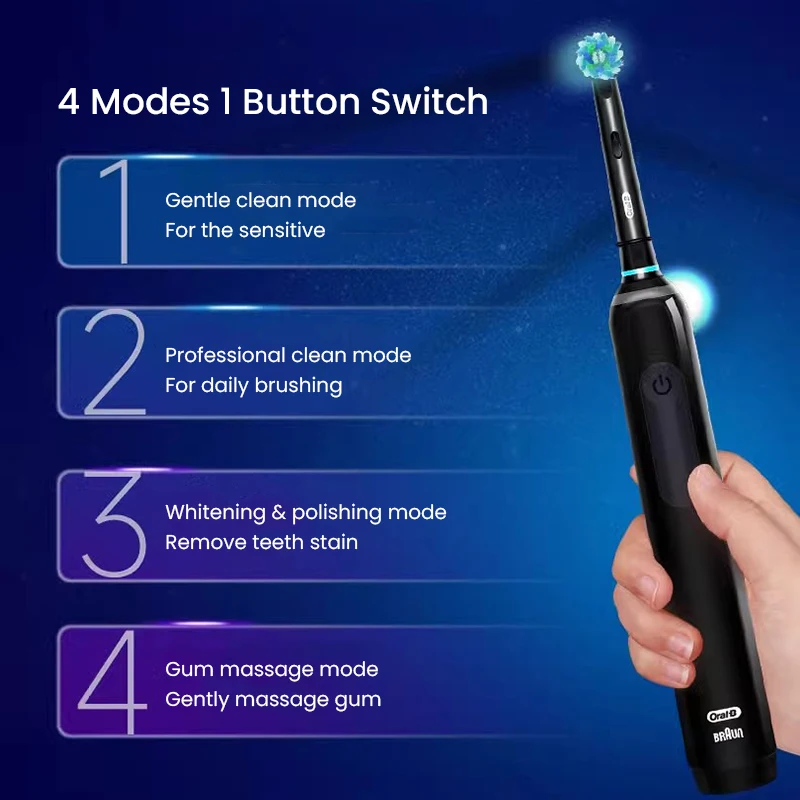 Oral B Pro4 Ultra Sonic Electric Toothbrush Rechargeable Electric Toothbrush for Adults Rotary Cleaning Portable Smart Timer