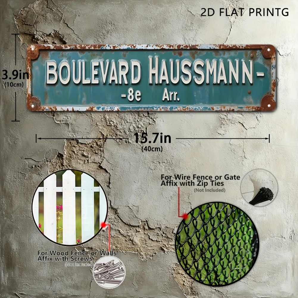 1 قطعة 2D شقة 15.7 "x 3.9" بوليفارد Haussmann 8e Arr علامة ألومنيوم-خمر ريفي البط البري والأبيض الباريسي ديكور