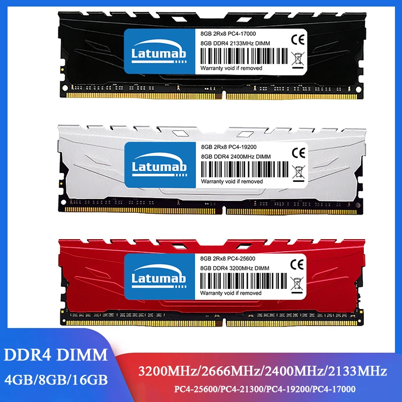 

Latumab Memoria DDR4 RAM 4GB 8GB 16GB 3200MHz 2400 2133 2666MHz Gaming Desktop Memory 288Pin PC4-25600 21300 19200 1.2V DIMM RAM