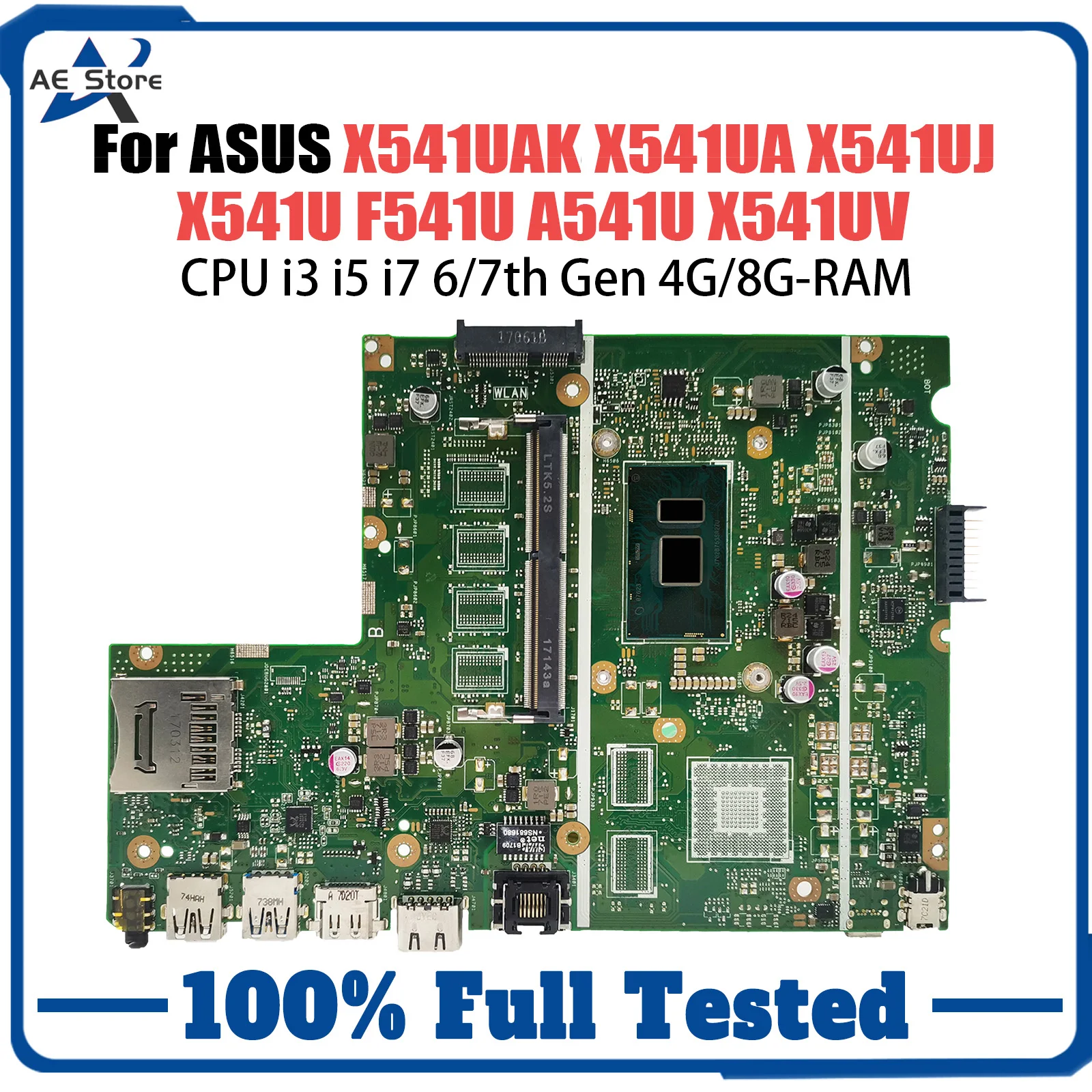 

X541UAK Mainboard For ASUS X541UJ X541UA X541U F541U A541U X541UV Laptop Motherboard CPU I3 I5 I7 6th/7th Gen 0G/4G/8G-RAM