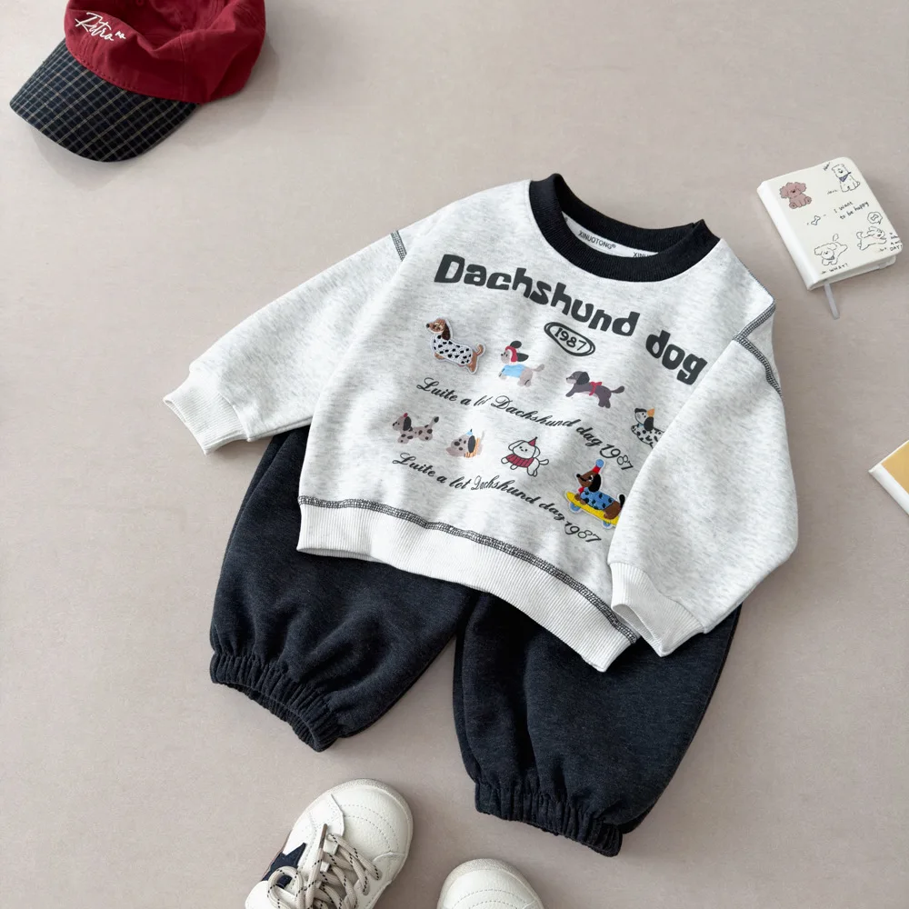 2026 Herbst Kinderbekleidungssets Baby Jungen Mädchen Cartoon Welpen-Print Rundhals-Sweatshirt+Hose 2-teilige Kinder-Freizeitanzüge – Detail 1
