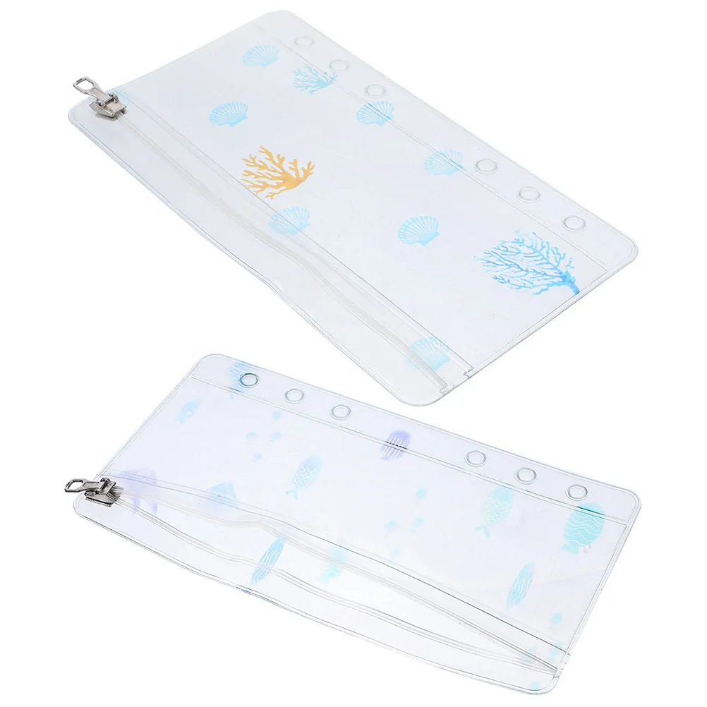 2Pcs Ocean Series Binder Zipper Bag PVC Loose-Leaf Storage Pouch for 6-Ring Binders Office Supplies Daily Use Stylish