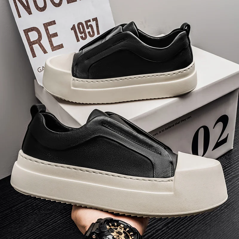 

Весенне-осенние мужские туфли на толстой подошве, высококачественная кожаная повседневная спортивная обувь, удобные студенческие модные белые туфли