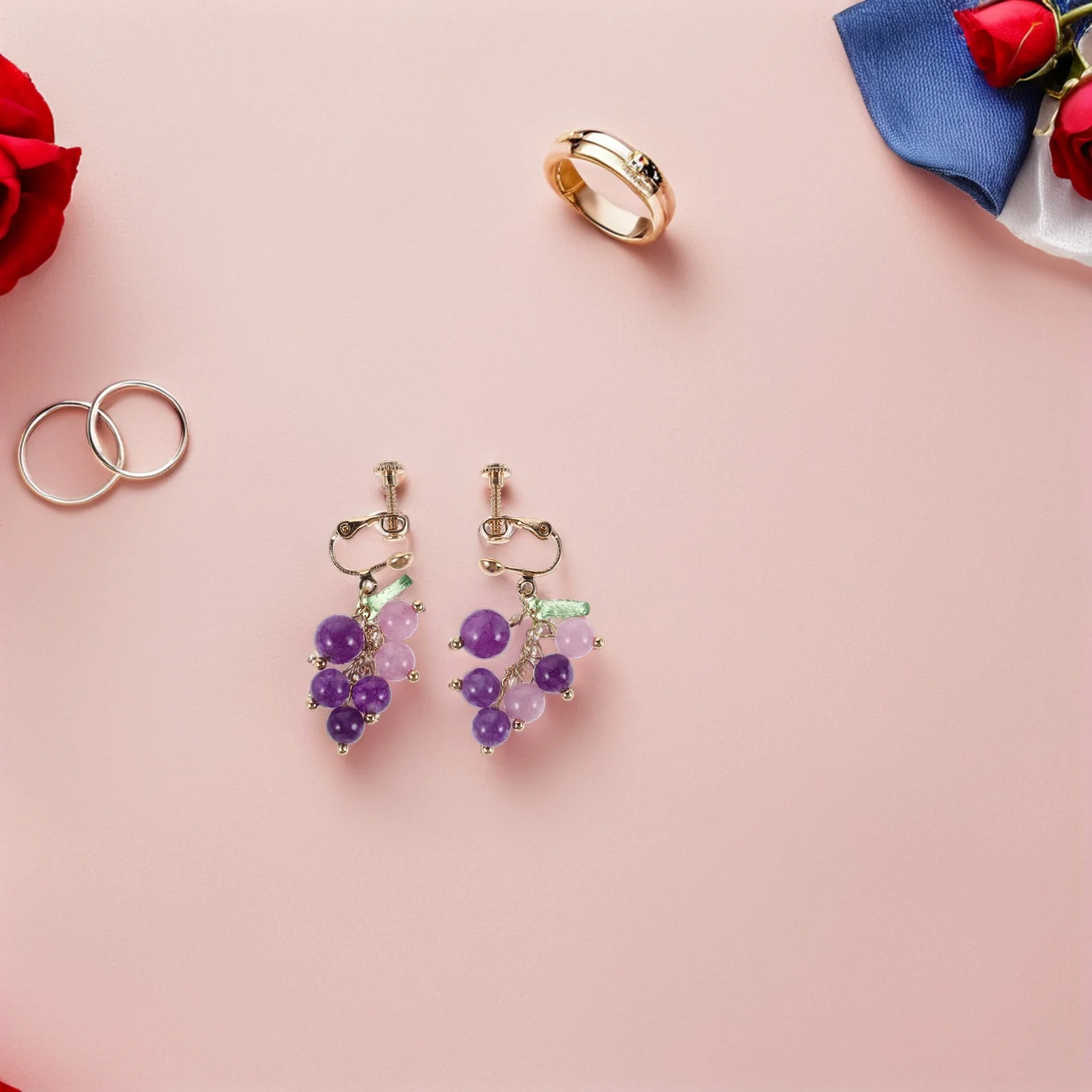 1 زوج كريستال أقراط كليب على غير مثقوب ثلاثية الأبعاد الفاكهة استرخى مجوهرات للنساء الأرجواني أوراق العنب تصميم العنب أقراط للنساء #3