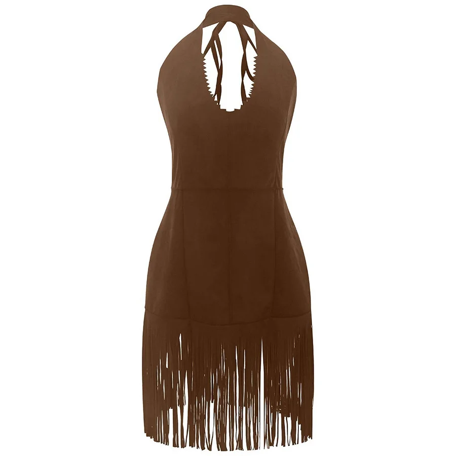 Sexy Latin Dance Dress for Women Halter Deep V Tassel Skirt Rumba Performance Clothes Cha Cha Cowgirl Ballroom Stage Dancewear