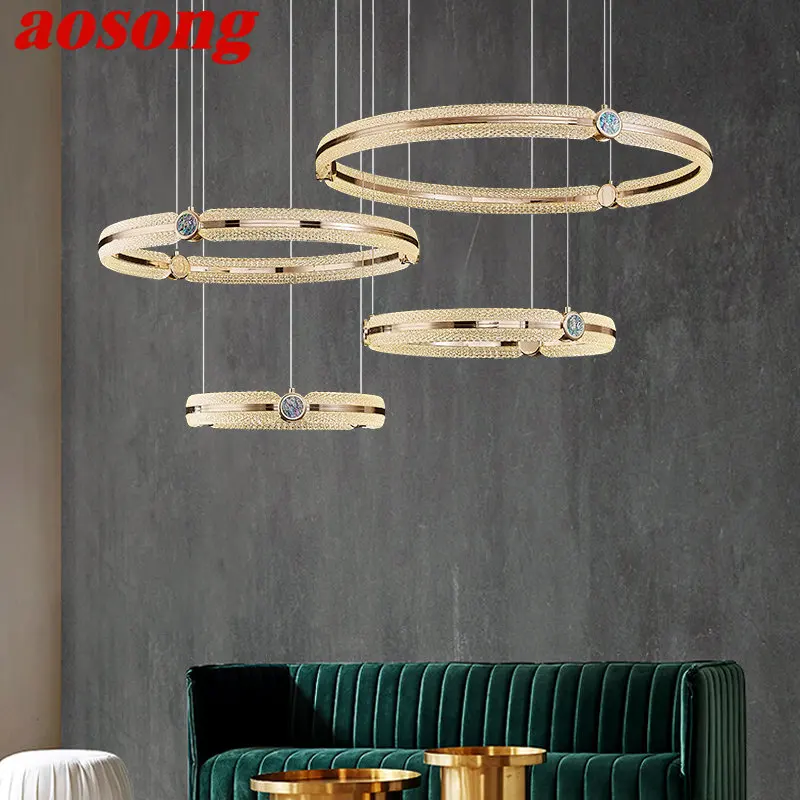 AOSONG Nordic Chandelier Led 3 Colors Creative Light Luxury Ring Pendant Lamp Home Living Dining Room Bedroom Fixtures