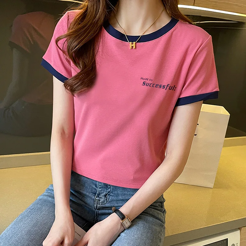 High-End Guangzhou Thirteenth Factory Women's T-Shirt Summer Short-Sleeve Cartoon Print Regular Fit Cotton Commute Style