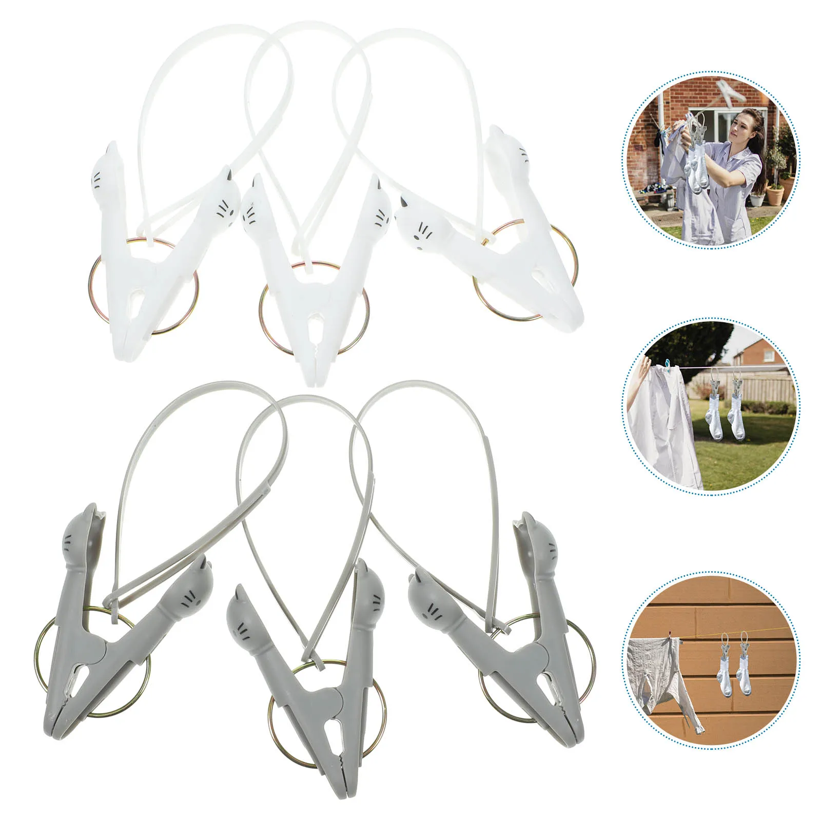 

6pcs Gray3 White3 Office Clips Plastic Clothespins Windproof Anti Slip Laundry Quilt Blanket Clamps Drying Pins Rope