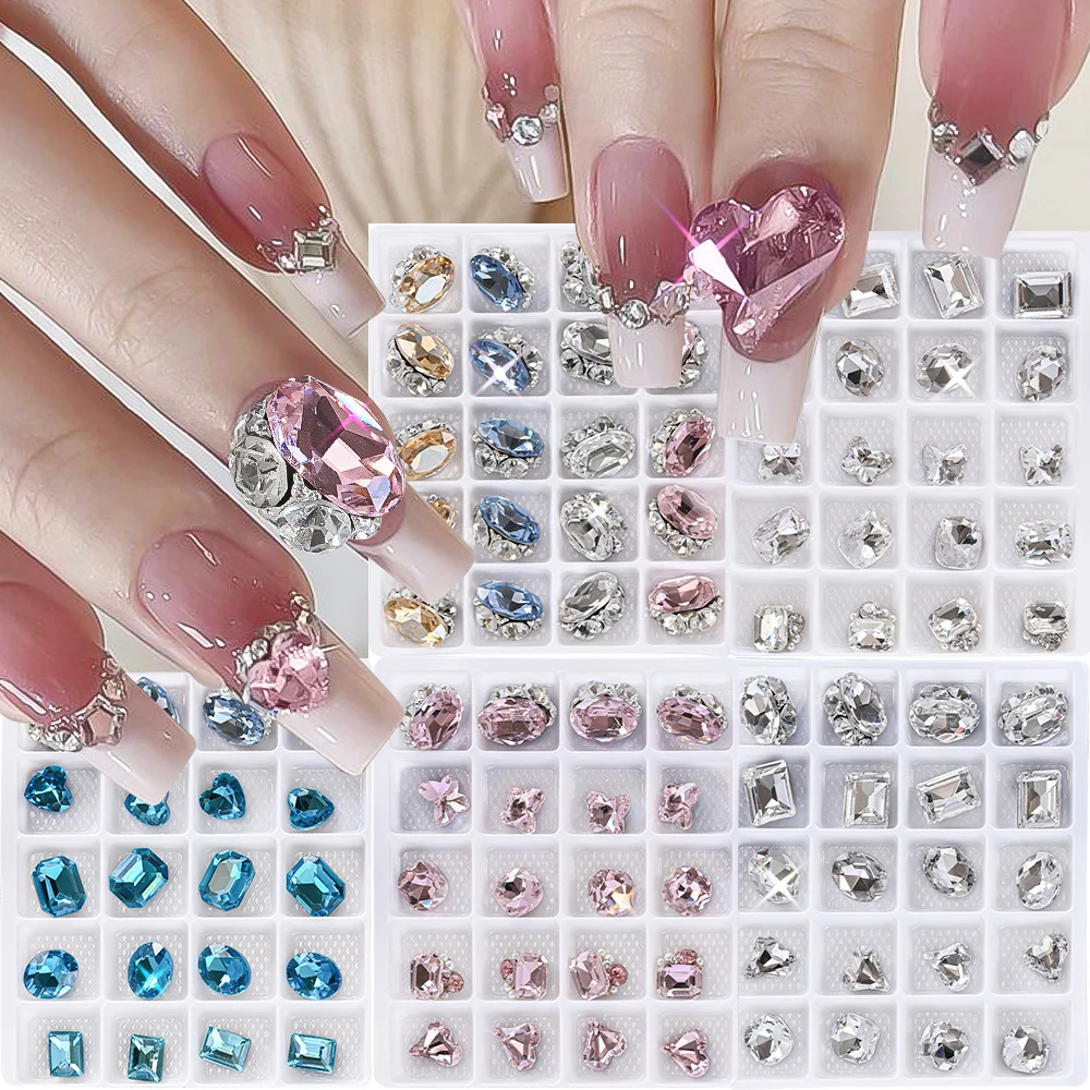 20 stuks 3D gemengde strass nagelbedels glitter kristal stapel diamant nagel sieraden glas puntige bodem glanzende Y2k manicure decorat