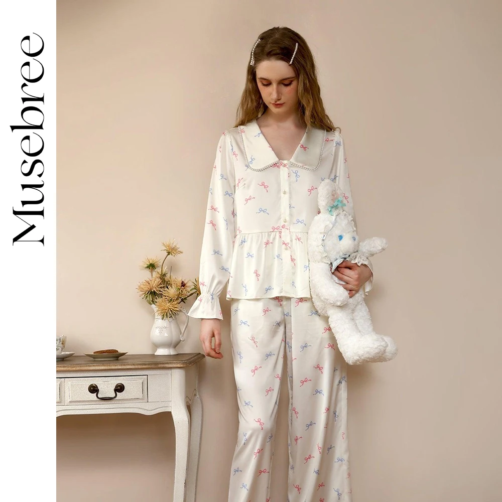 

Musebree Women's Sweet Printed Pajama Sets With Eye Mask Ladies Long Sleeve Pajamas Spring Korean Sleepwear Women Loungewear Set