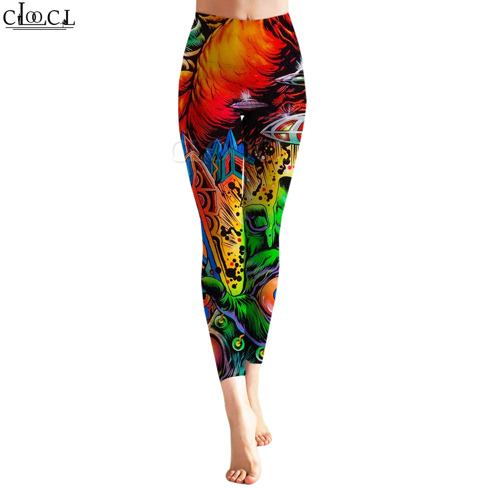 CLOOCL Women Leggings Slim Trousers for Ladies Gym Workout Hip Lifting Yoga Pants Harajuku Cartoon Colorful Print Leggings