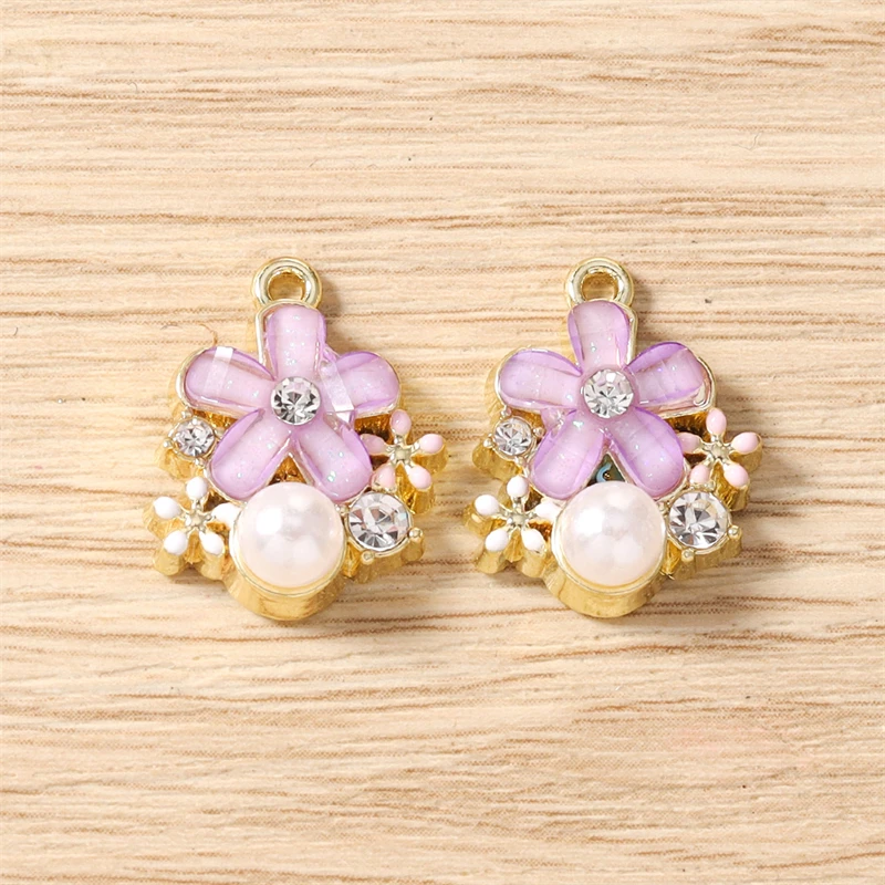 5 Stück 14 x 18 mm zarte Kristall-Metall-Blumenanhänger für die Herstellung von Ohrringen, Halsketten, Armbändern, DIY-Handwerk, Schmuckzubehör – Detail 8