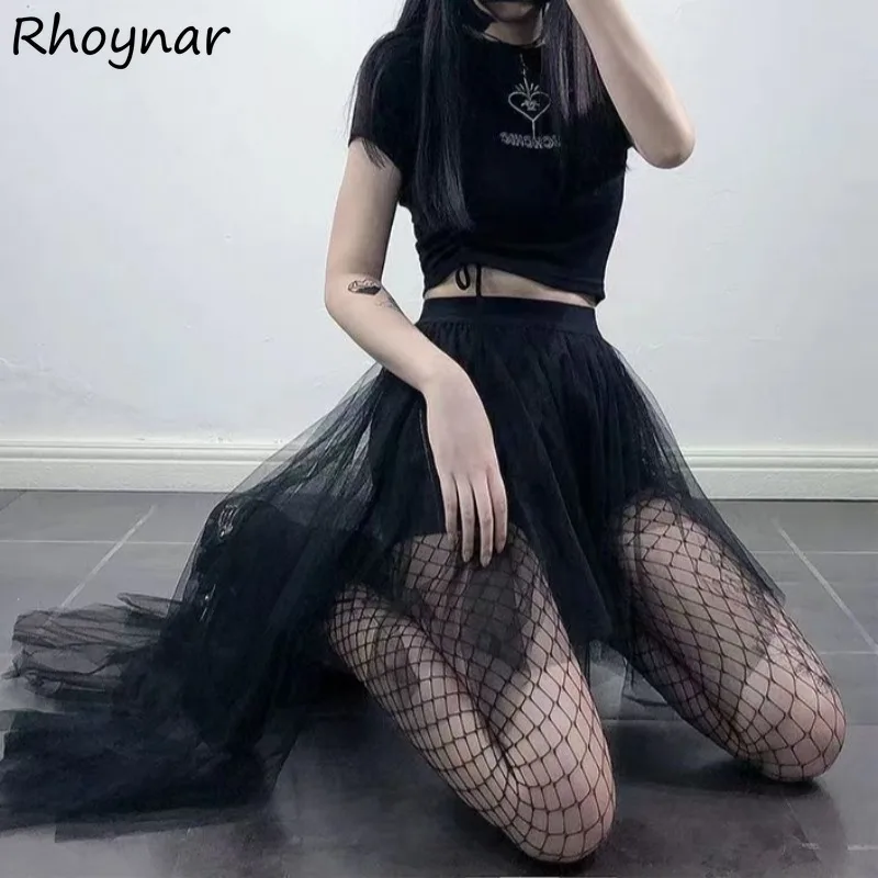 

Irregular Black Skirts Women Summer Spicy Girls Mesh High Waist Designed Fashion Leisure Daily Simple Cool Ulzzang Streetwear