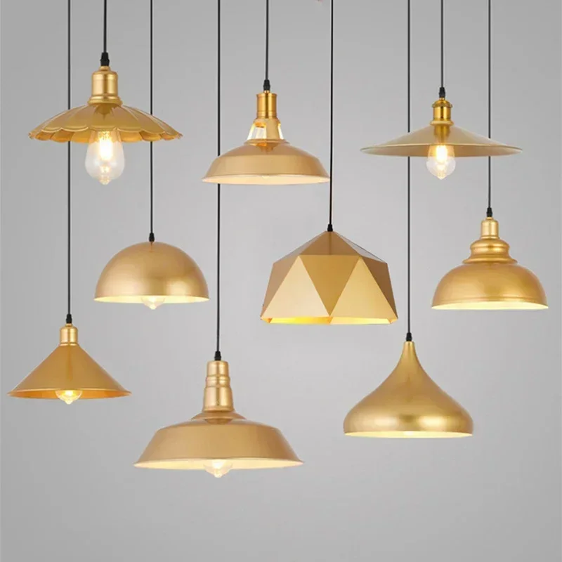 

Nordic Retro E27 LED Pendant Light US Country Gold Color Wrought Iron Chandelier Indoor Home Bedside Livingroom Kitchen Lamp