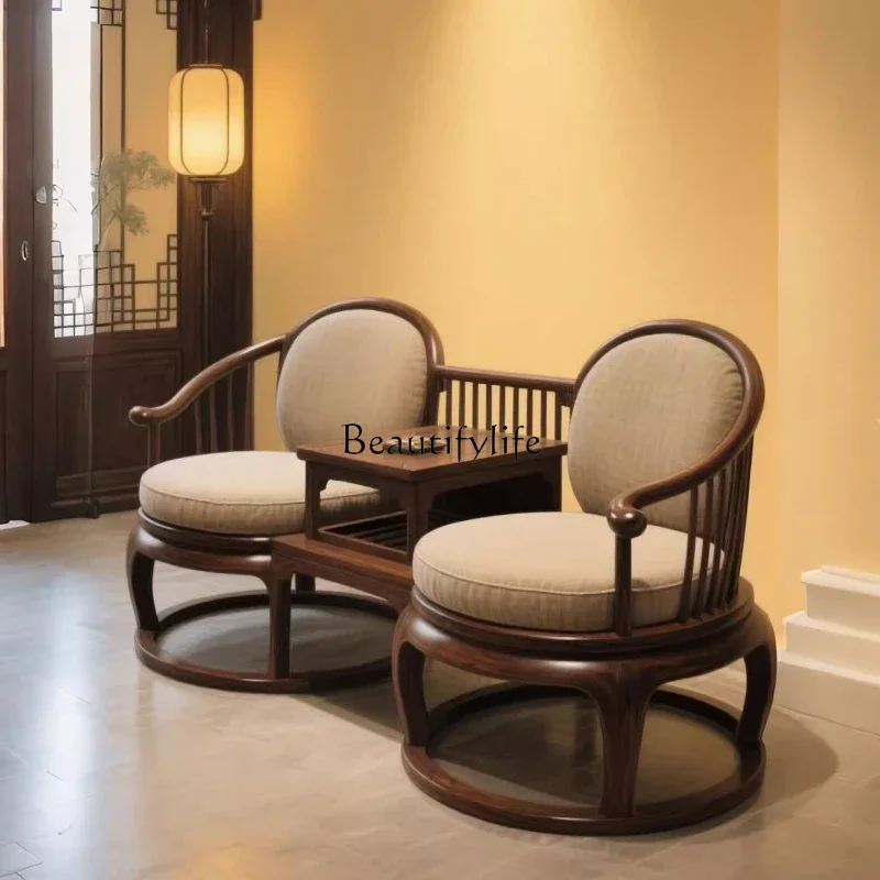 

LJYNew Chinese-style North American black walnut Arhat bed solid wood double one-piece chair