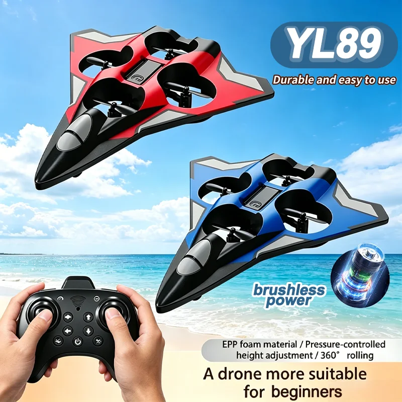 Avião de Espuma RC YL89 com Luzes LED Coloridas, Controle Remoto 2.4G, Brinquedo de Avião de Combate para Crianças