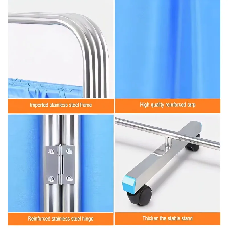 مستشفى الطبية رخيصة الثمن 201 الفولاذ المقاوم للصدأ طوي المنقولة 2 3 4 5 شاشة مقسم قابلة للطي مع عجلات #6