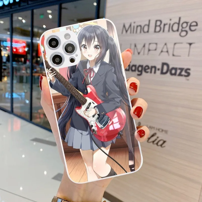 K-ON Nakano Azusa Cell Phone Case for iPhone 15 14 13 12 11 Pro Max X XR XS 8 7 Plus Liquid Glass Phone Cover Funda