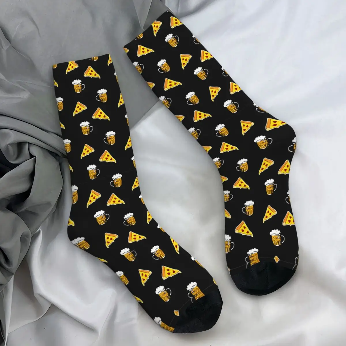 Pizza Pattern Socks Food Drink Beer Kawaii Stockings Unisex Men Warm Soft Running Socks Autumn Design Anti Skid Socks