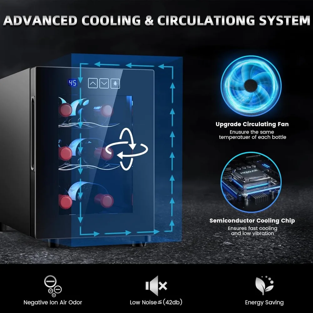 ตู้แช่ไวน์ขนาดเล็กแบบตั้งถังแช่ไวน์6ขวดถังแช่ไวน์เทอร์โมอิเล็กทริกตัวควบคุมอุณหภูมิดิจิตอล46-66 ℉