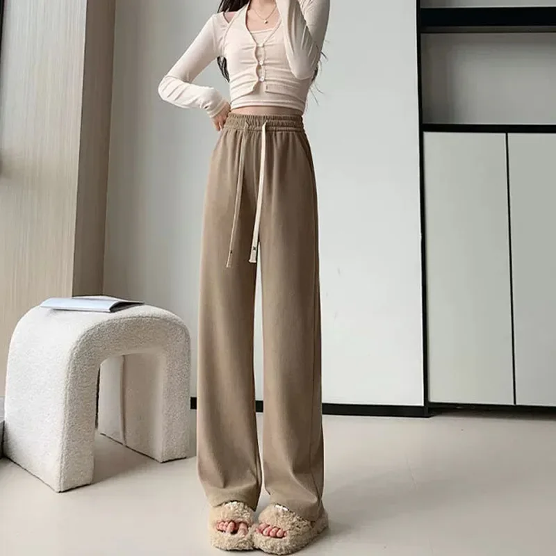 Korean Loose Thicken Warm Pants for Women Autumn Winter Casual Fleece Corduroy Trousers Female High Waist Velvet Wide Leg Pants