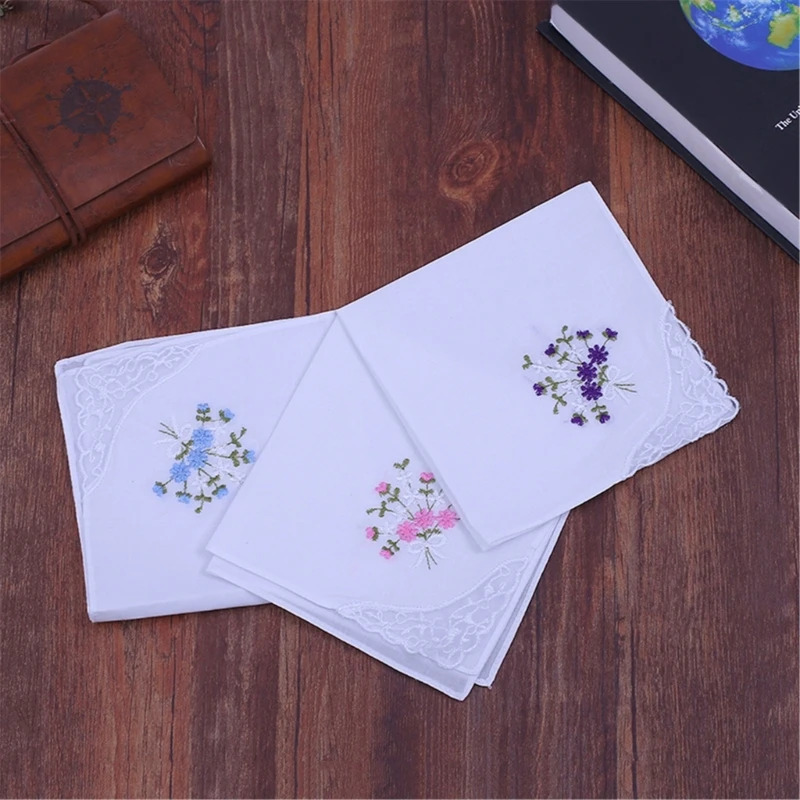 10lots White Tháng thêu chiếc khăn tay Handkerchief Light Trọng lượng tái sử dụng Handkerchief Y166