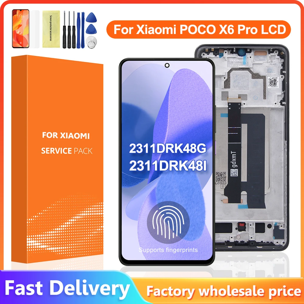 OLED Quality Poco X6 Pro Screen Replacement for Xiaomi Poco X6 Pro 2311DRK48G 2311DRK48I Lcd Display Touch Screen with Frame