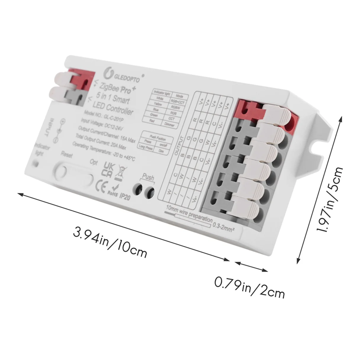 GLEDOPTO ZigBee 3.0 LED Controller 5In1 Dimmer 12V 24V 20A RGB/RGBW/RGBCCT/CCT LED Strip Light Alexa Tuya Smart APP