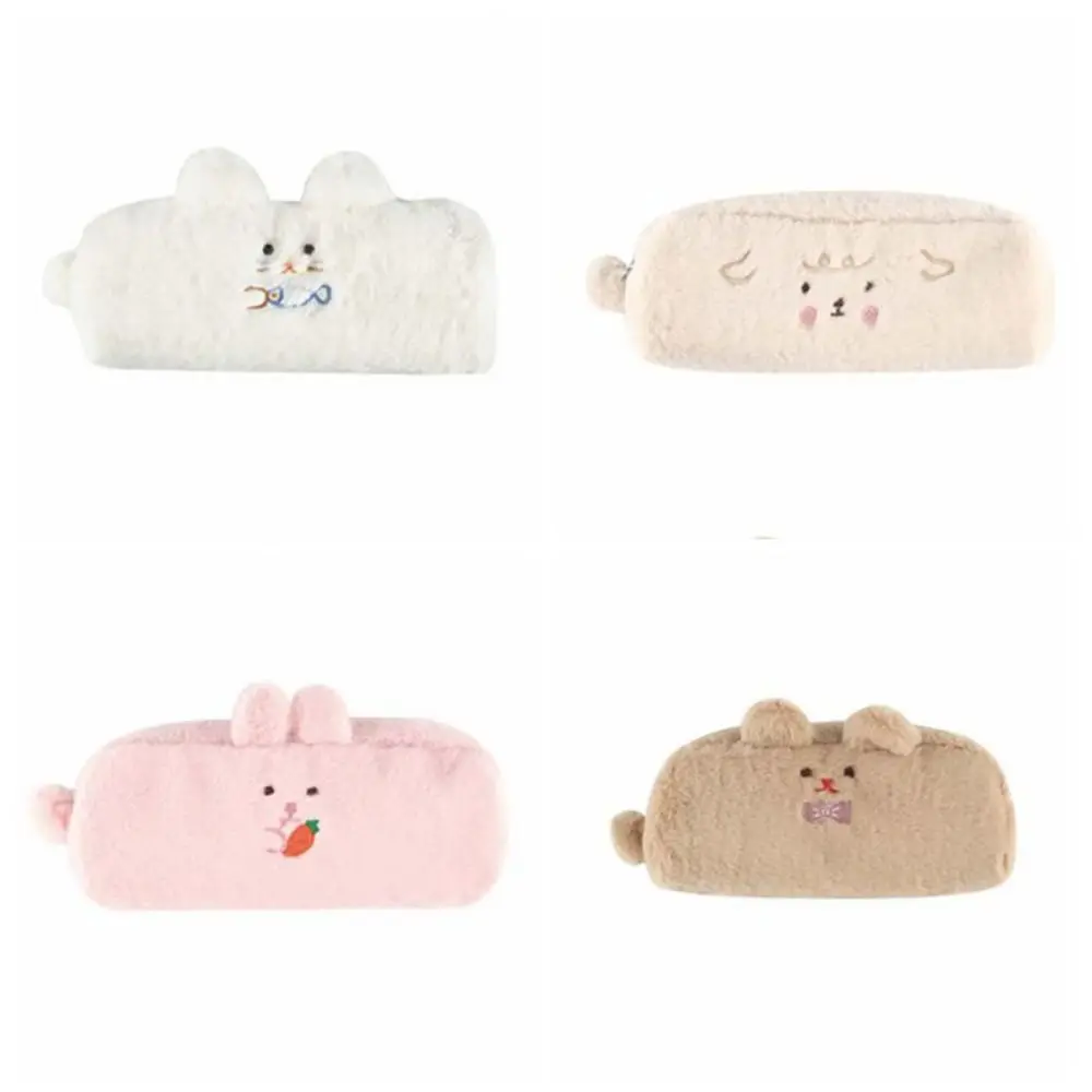 Cute Rabbit Plush Cat Pencil Case Bear Cartoon Stationery Bag Large Capacity Organizer Animal Pen Bag School