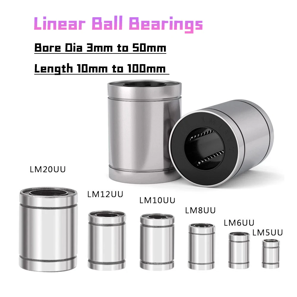 1pc LM Series Linear Ball Bearings Bore Dia 3mm To 50mm Length 10mm To 100mm Double Side Rubber Seal Great For , 3d Printer