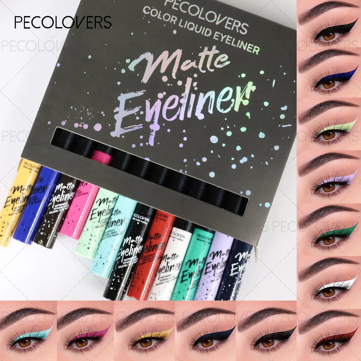 12PCS/Set Smooth Colored Eyeliner, Waterproof, Quick Drying, Natural Matte Finish, Suitable for Novices and Beauty Enthusiasts